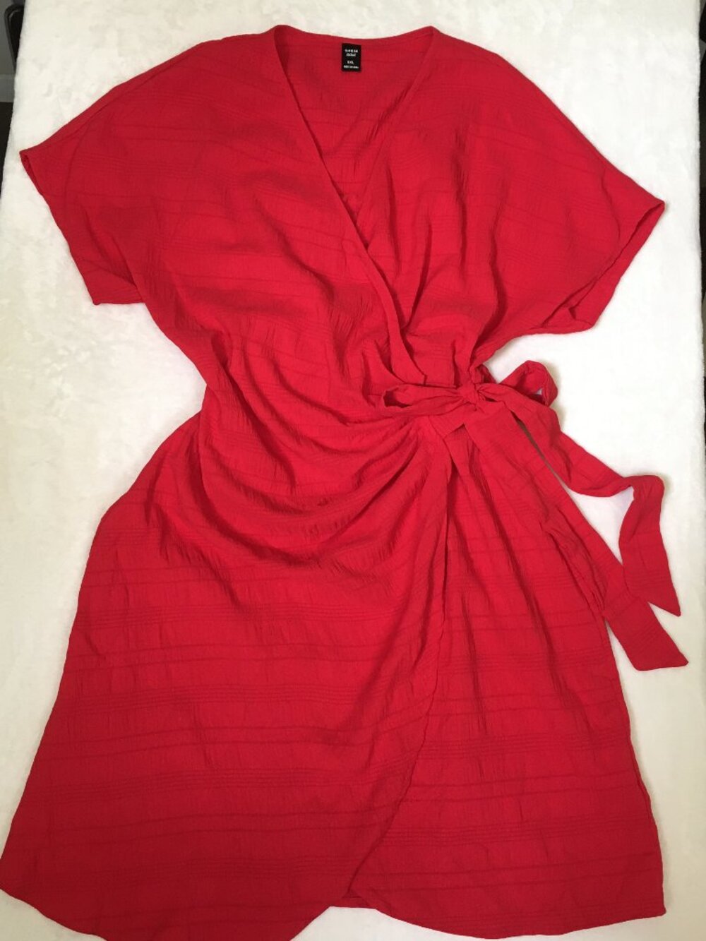 SHEIN Curve Textured Red Wrap Mini Dress Size 0XL V-Neck Short Sleeve Size 0XL